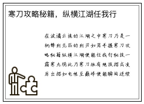 寒刀攻略秘籍，纵横江湖任我行